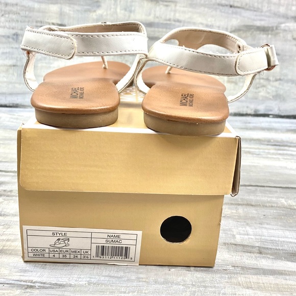 Michael Michael Kors White Thong Sandal “Sumac” Ankle Strap Rose Gold In Box 4M - Picture 9 of 16